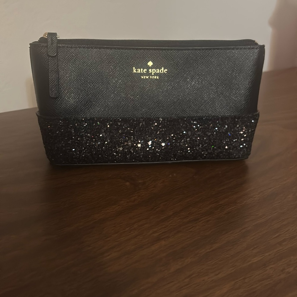 Kate Spade black glitter makeup bag